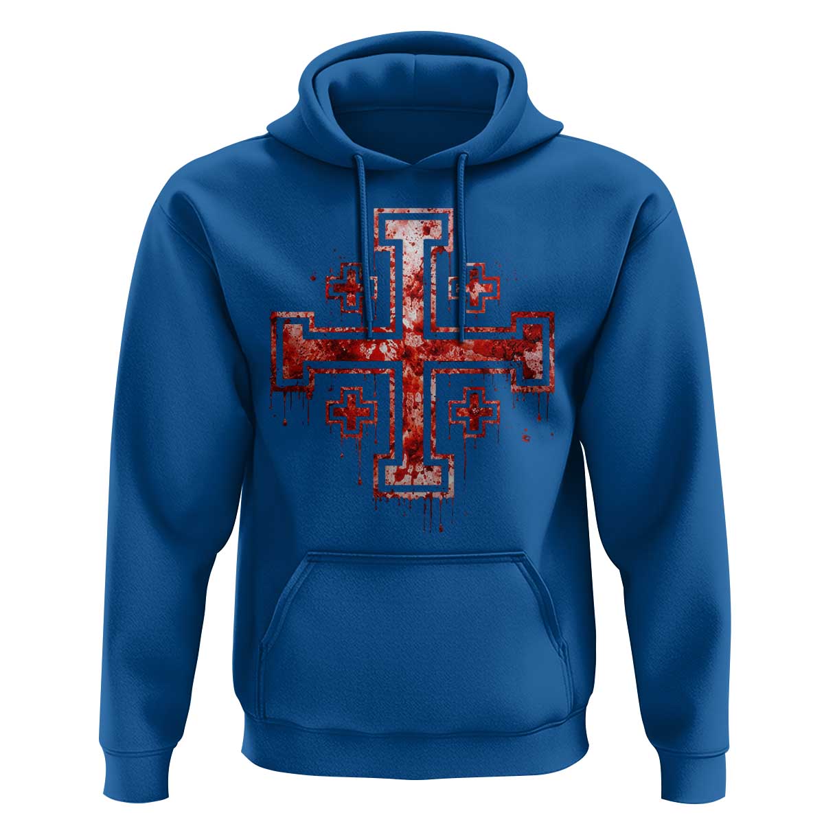 Crusader Jerusalem Cross Catholic Hoodie Gothic Christian Dark Faith Grunge Blood Splatter