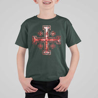 Crusader Jerusalem Cross Catholic T Shirt For Kid Gothic Christian Dark Faith Grunge Blood Splatter