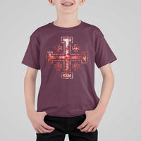 Crusader Jerusalem Cross Catholic T Shirt For Kid Gothic Christian Dark Faith Grunge Blood Splatter