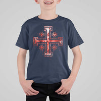 Crusader Jerusalem Cross Catholic T Shirt For Kid Gothic Christian Dark Faith Grunge Blood Splatter