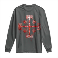 Crusader Jerusalem Cross Catholic Long Sleeve Shirt Gothic Christian Dark Faith Grunge Blood Splatter