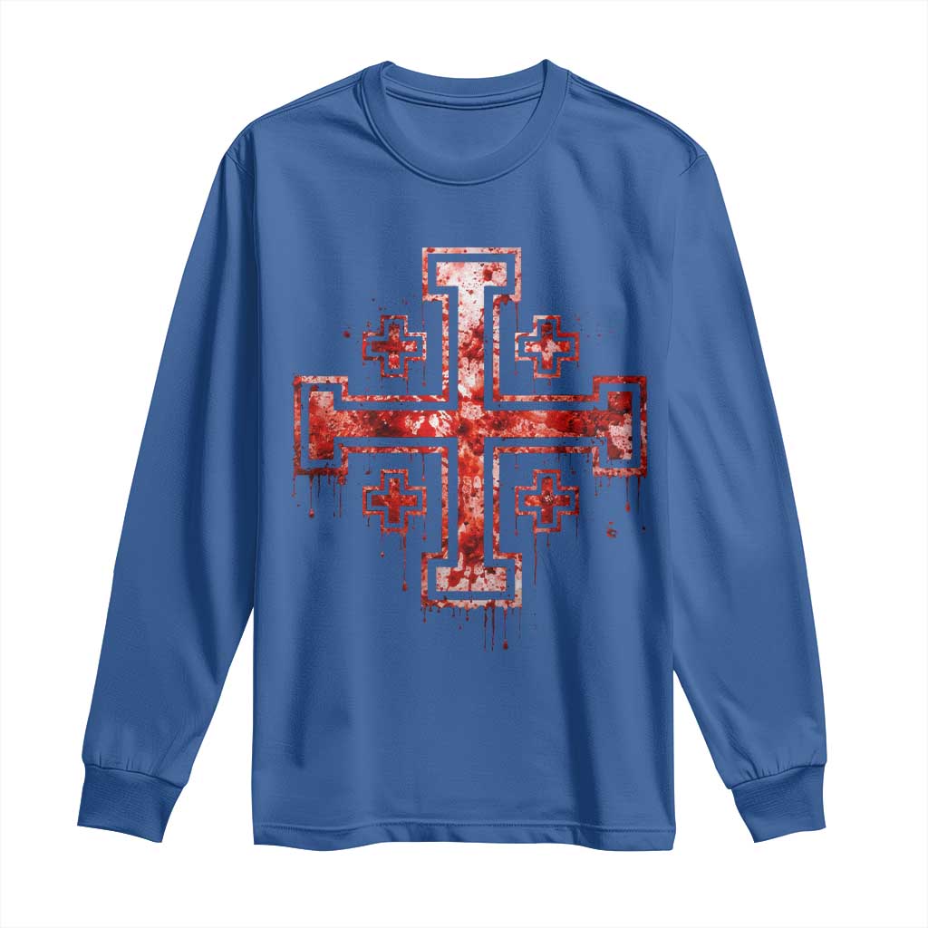 Crusader Jerusalem Cross Catholic Long Sleeve Shirt Gothic Christian Dark Faith Grunge Blood Splatter
