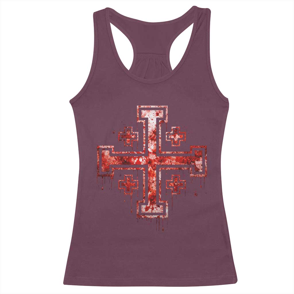Crusader Jerusalem Cross Catholic Racerback Tank Top Gothic Christian Dark Faith Grunge Blood Splatter