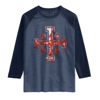 Crusader Jerusalem Cross Catholic Raglan Shirt Gothic Christian Dark Faith Grunge Blood Splatter