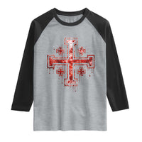 Crusader Jerusalem Cross Catholic Raglan Shirt Gothic Christian Dark Faith Grunge Blood Splatter
