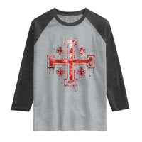 Crusader Jerusalem Cross Catholic Raglan Shirt Gothic Christian Dark Faith Grunge Blood Splatter