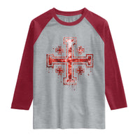 Crusader Jerusalem Cross Catholic Raglan Shirt Gothic Christian Dark Faith Grunge Blood Splatter