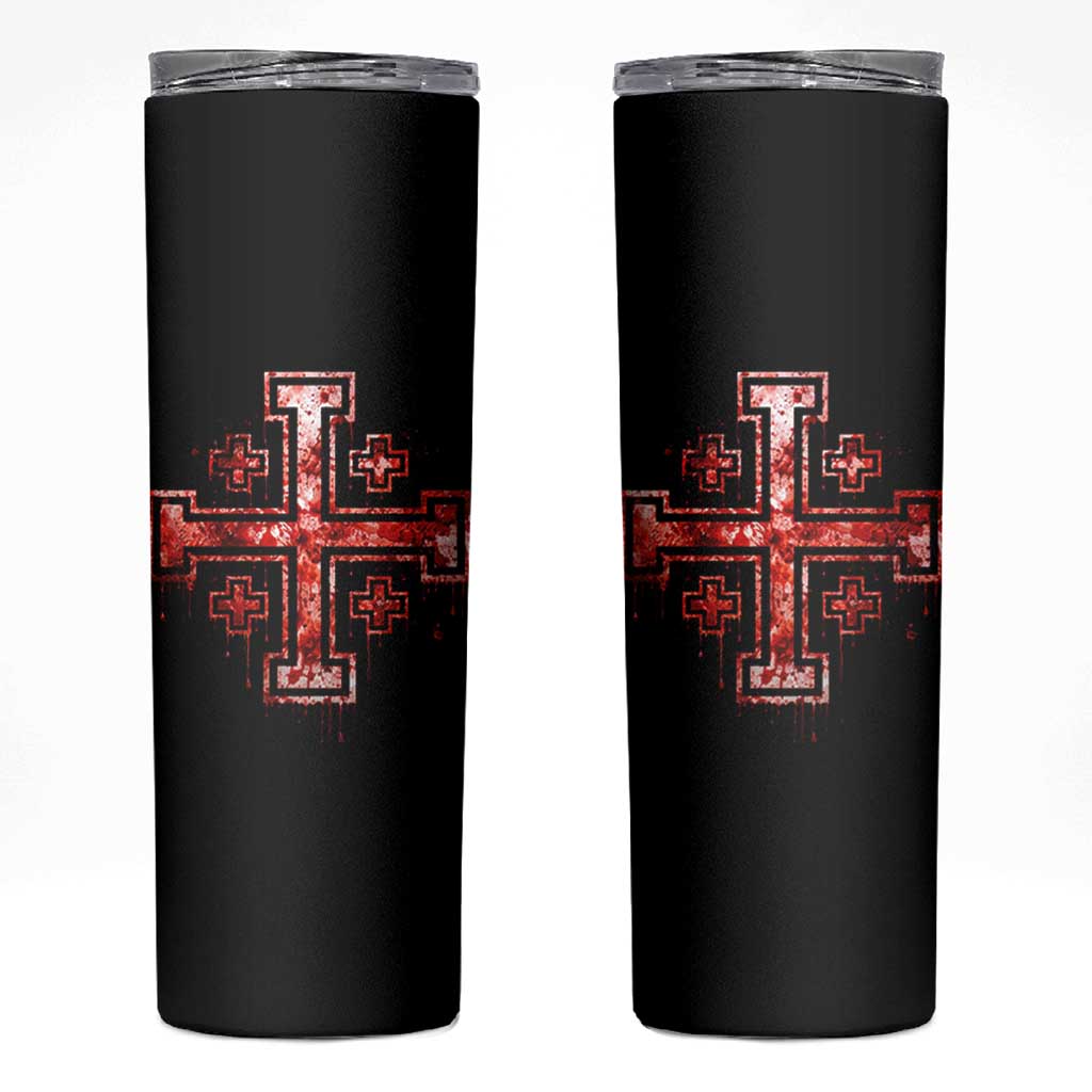 Crusader Jerusalem Cross Catholic Skinny Tumbler Gothic Christian Dark Faith Grunge Blood Splatter