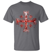 Crusader Jerusalem Cross Catholic T Shirt Gothic Christian Dark Faith Grunge Blood Splatter