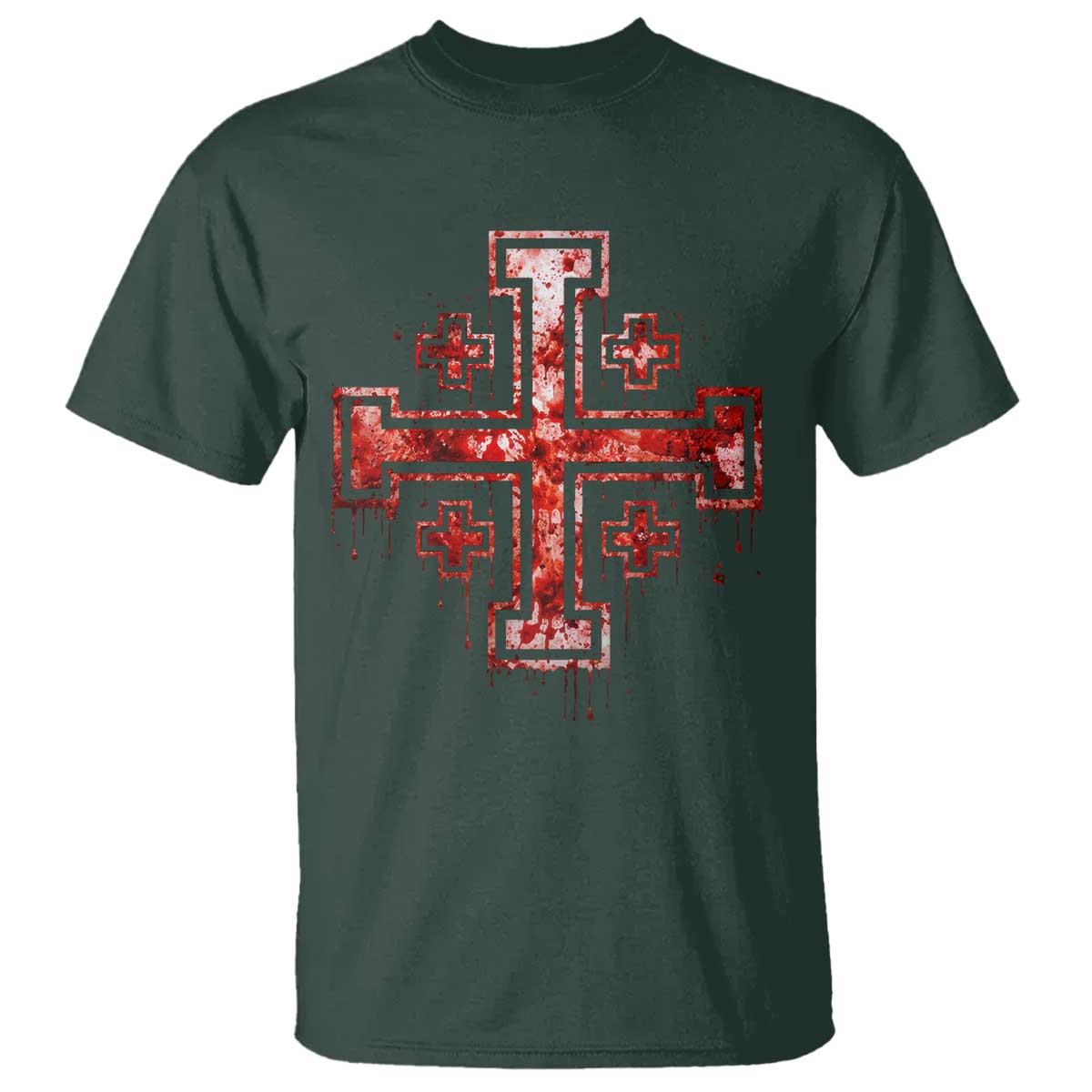 Crusader Jerusalem Cross Catholic T Shirt Gothic Christian Dark Faith Grunge Blood Splatter