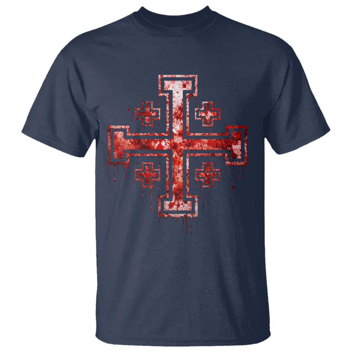 Crusader Jerusalem Cross Catholic T Shirt Gothic Christian Dark Faith Grunge Blood Splatter