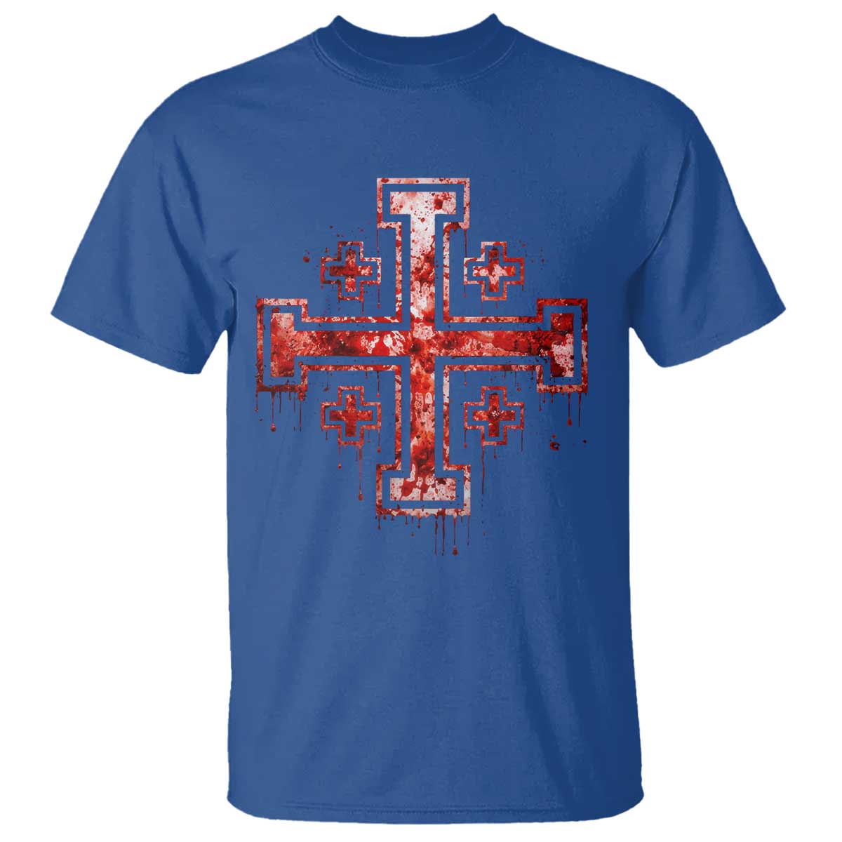 Crusader Jerusalem Cross Catholic T Shirt Gothic Christian Dark Faith Grunge Blood Splatter