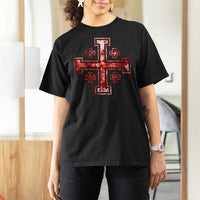 Crusader Jerusalem Cross Catholic T Shirt For Women Gothic Christian Dark Faith Grunge Blood Splatter