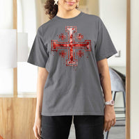 Crusader Jerusalem Cross Catholic T Shirt For Women Gothic Christian Dark Faith Grunge Blood Splatter