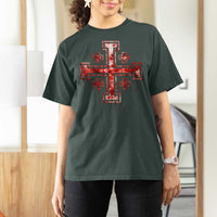 Crusader Jerusalem Cross Catholic T Shirt For Women Gothic Christian Dark Faith Grunge Blood Splatter