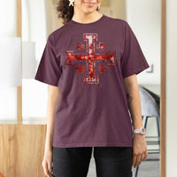 Crusader Jerusalem Cross Catholic T Shirt For Women Gothic Christian Dark Faith Grunge Blood Splatter