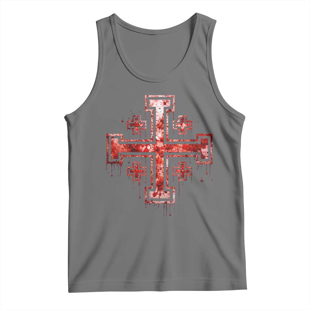 Crusader Jerusalem Cross Catholic Tank Top Gothic Christian Dark Faith Grunge Blood Splatter