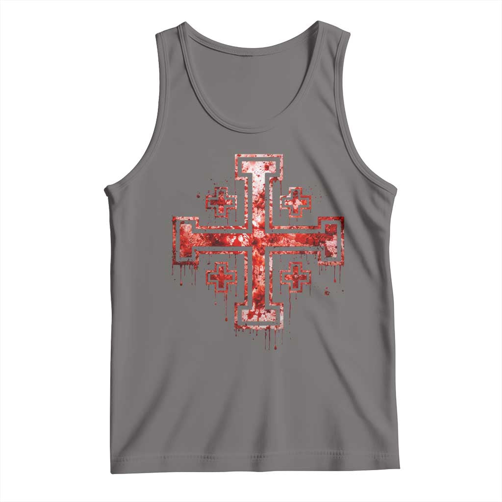 Crusader Jerusalem Cross Catholic Tank Top Gothic Christian Dark Faith Grunge Blood Splatter