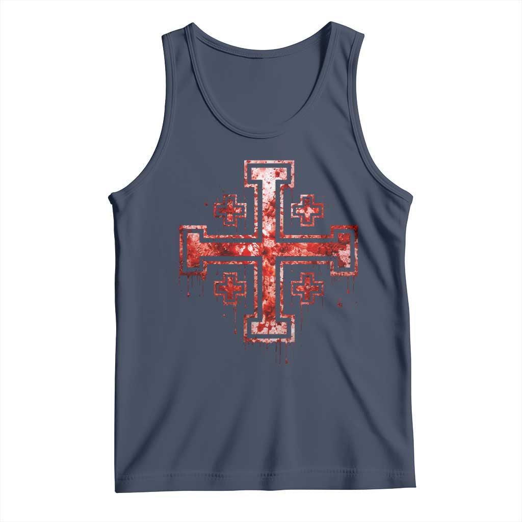Crusader Jerusalem Cross Catholic Tank Top Gothic Christian Dark Faith Grunge Blood Splatter