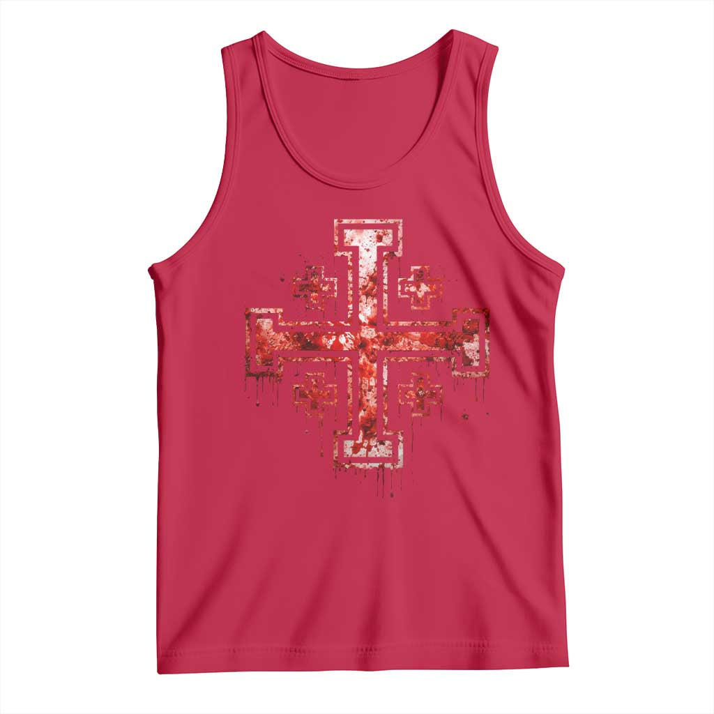 Crusader Jerusalem Cross Catholic Tank Top Gothic Christian Dark Faith Grunge Blood Splatter