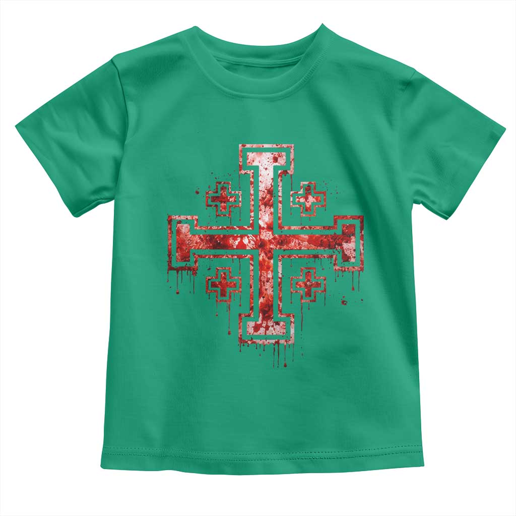 Crusader Jerusalem Cross Catholic Toddler T Shirt Gothic Christian Dark Faith Grunge Blood Splatter