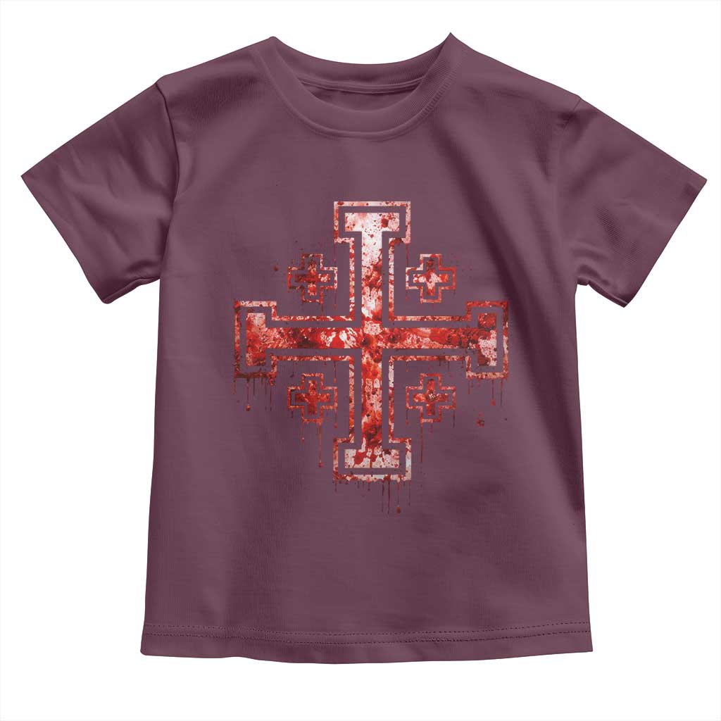 Crusader Jerusalem Cross Catholic Toddler T Shirt Gothic Christian Dark Faith Grunge Blood Splatter