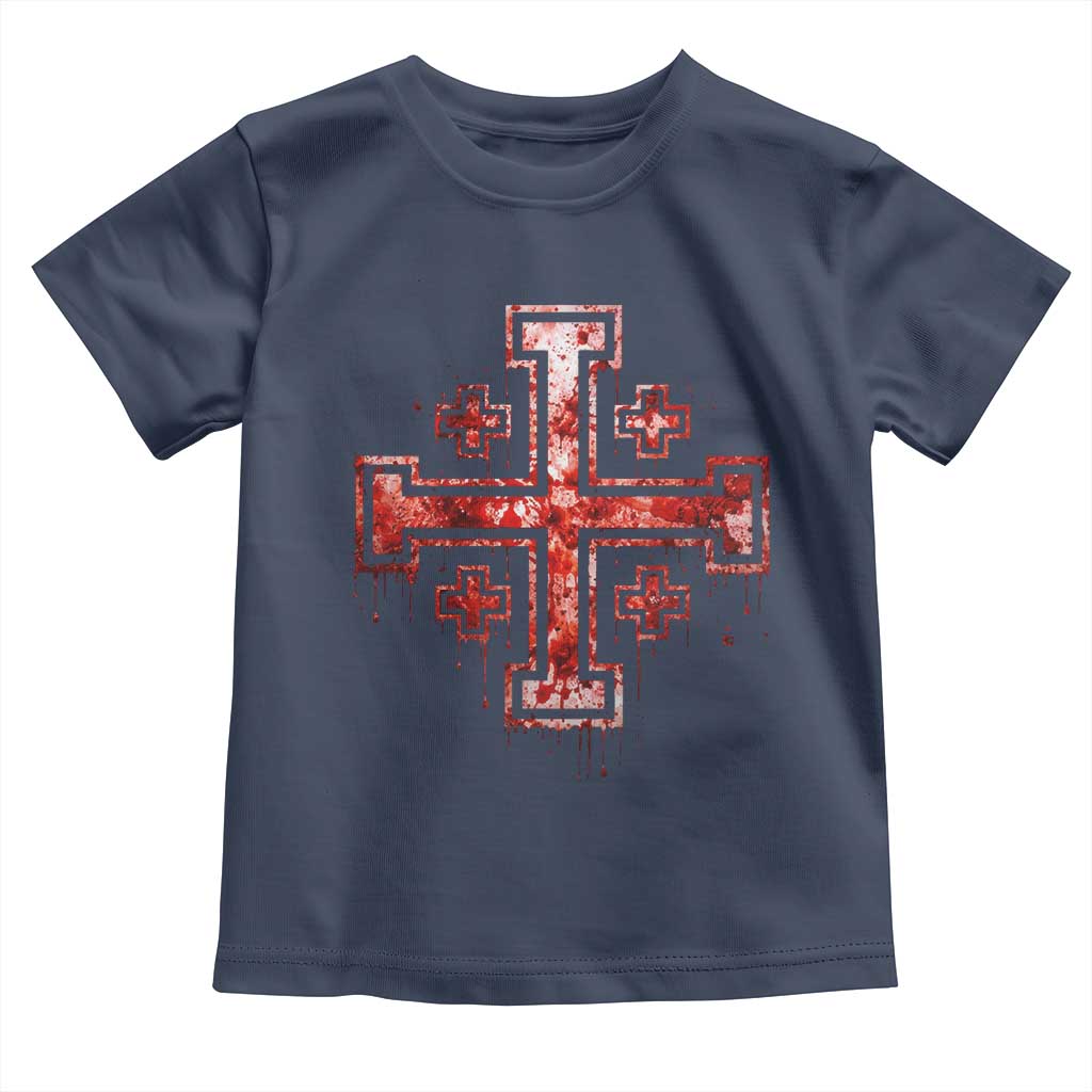 Crusader Jerusalem Cross Catholic Toddler T Shirt Gothic Christian Dark Faith Grunge Blood Splatter