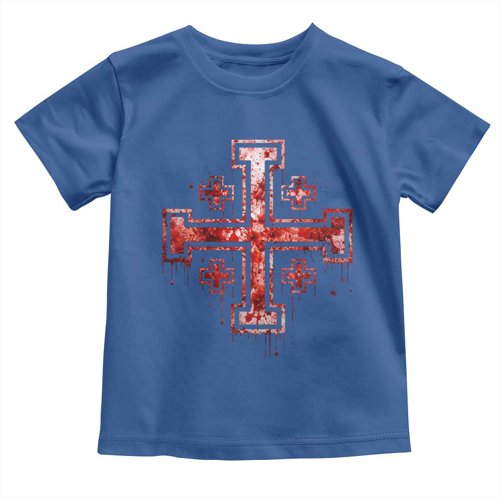 Crusader Jerusalem Cross Catholic Toddler T Shirt Gothic Christian Dark Faith Grunge Blood Splatter