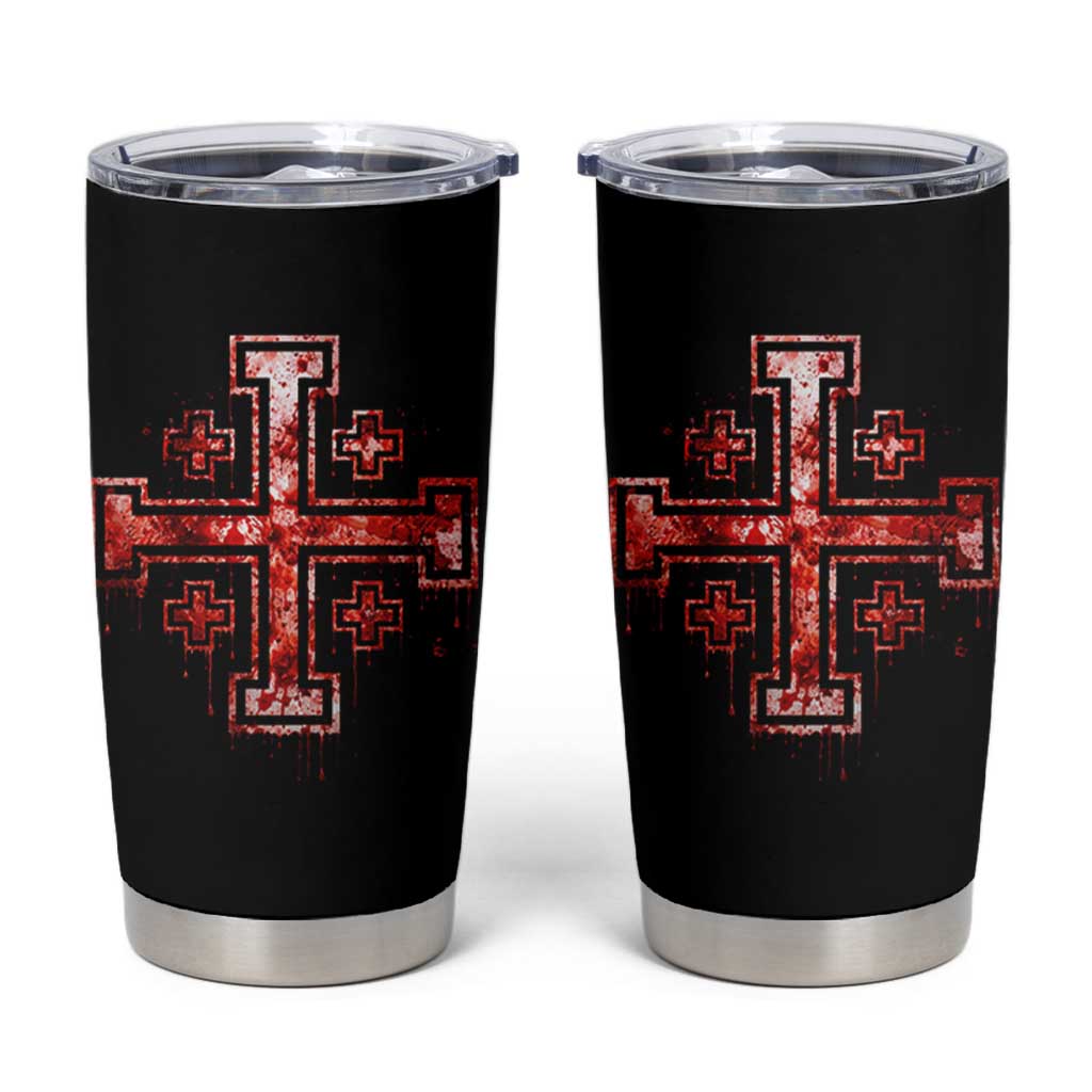Crusader Jerusalem Cross Catholic Tumbler Cup Gothic Christian Dark Faith Grunge Blood Splatter