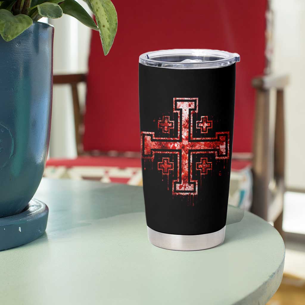 Crusader Jerusalem Cross Catholic Tumbler Cup Gothic Christian Dark Faith Grunge Blood Splatter