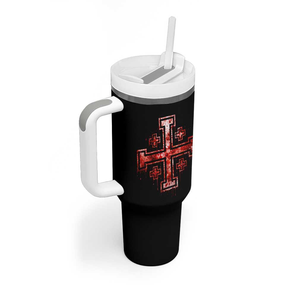 Crusader Jerusalem Cross Catholic Tumbler With Handle Gothic Christian Dark Faith Grunge Blood Splatter