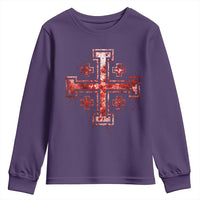 Crusader Jerusalem Cross Catholic Youth Sweatshirt Gothic Christian Dark Faith Grunge Blood Splatter