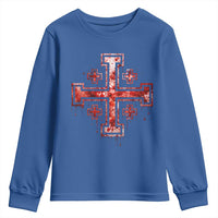Crusader Jerusalem Cross Catholic Youth Sweatshirt Gothic Christian Dark Faith Grunge Blood Splatter
