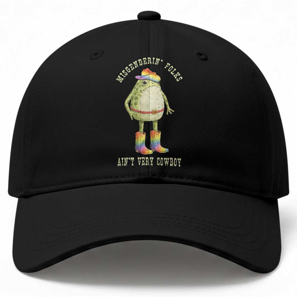 Funny Frog LGBTQ Baseball Cap Misgenderin Folks Aint Very Cowboy Pride Rainbow