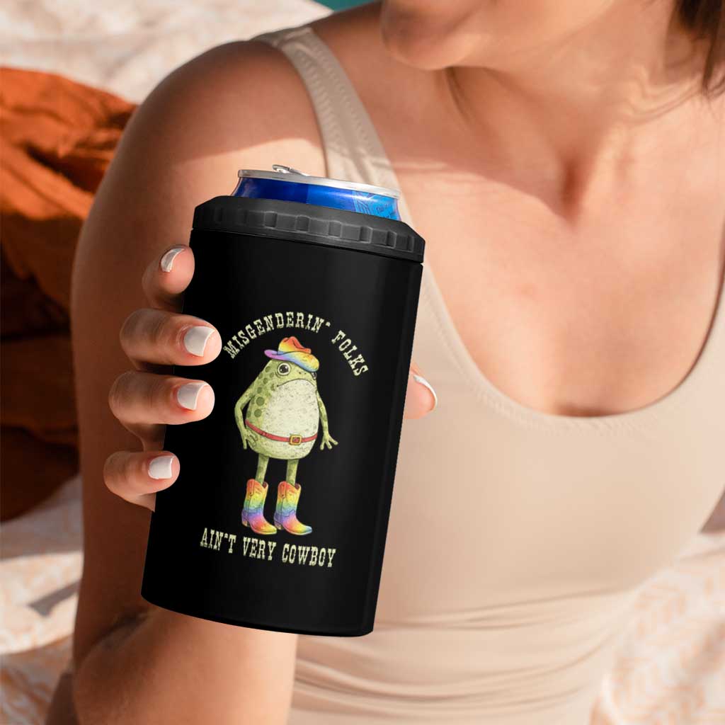 Funny Frog LGBTQ 4 in 1 Can Cooler Tumbler Misgenderin Folks Aint Very Cowboy Pride Rainbow
