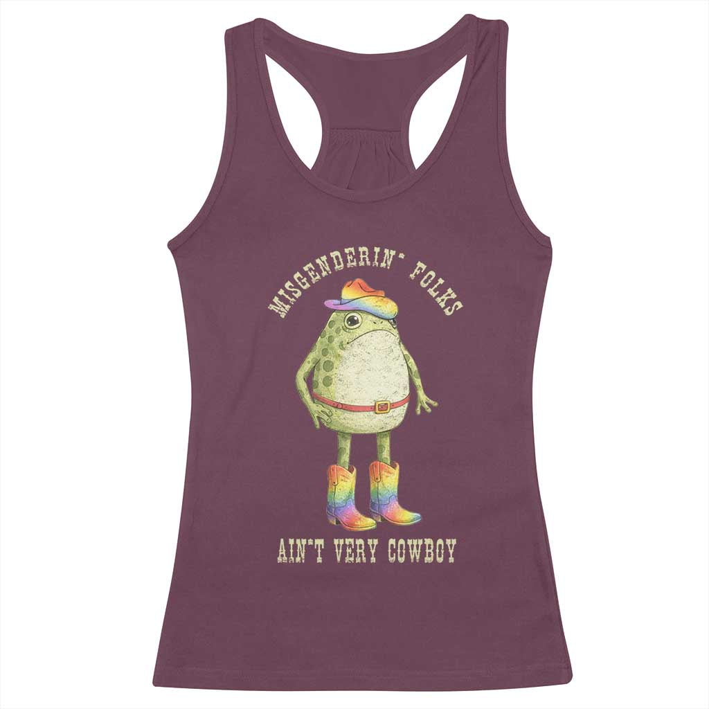 Funny Frog LGBTQ Racerback Tank Top Misgenderin Folks Aint Very Cowboy Pride Rainbow