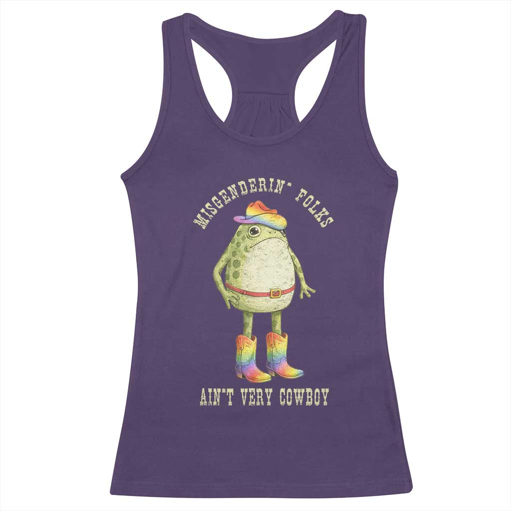 Funny Frog LGBTQ Racerback Tank Top Misgenderin Folks Aint Very Cowboy Pride Rainbow