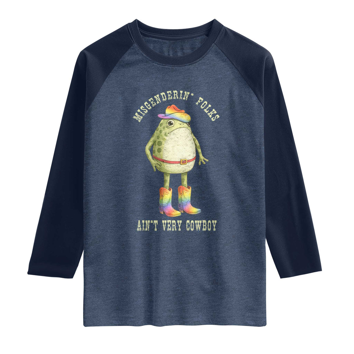 Funny Frog LGBTQ Raglan Shirt Misgenderin Folks Aint Very Cowboy Pride Rainbow