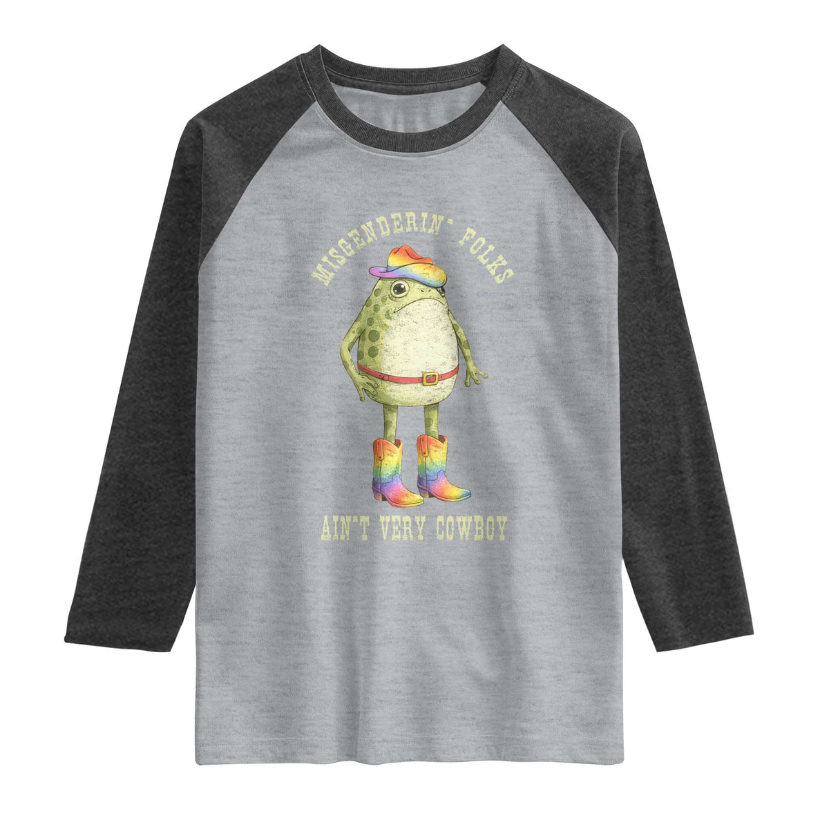 Funny Frog LGBTQ Raglan Shirt Misgenderin Folks Aint Very Cowboy Pride Rainbow