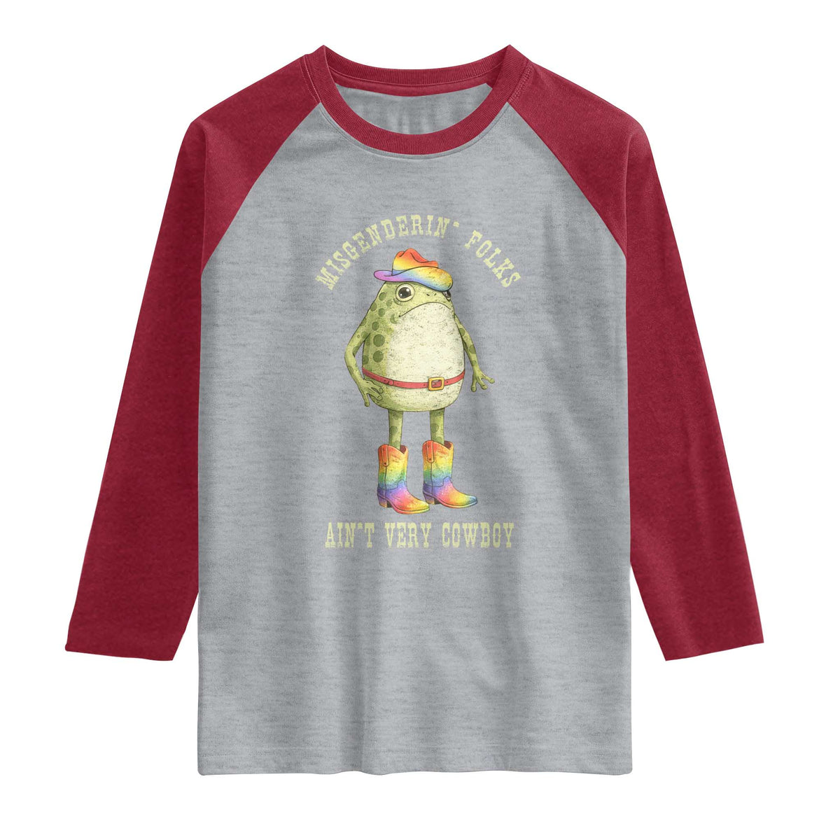 Funny Frog LGBTQ Raglan Shirt Misgenderin Folks Aint Very Cowboy Pride Rainbow