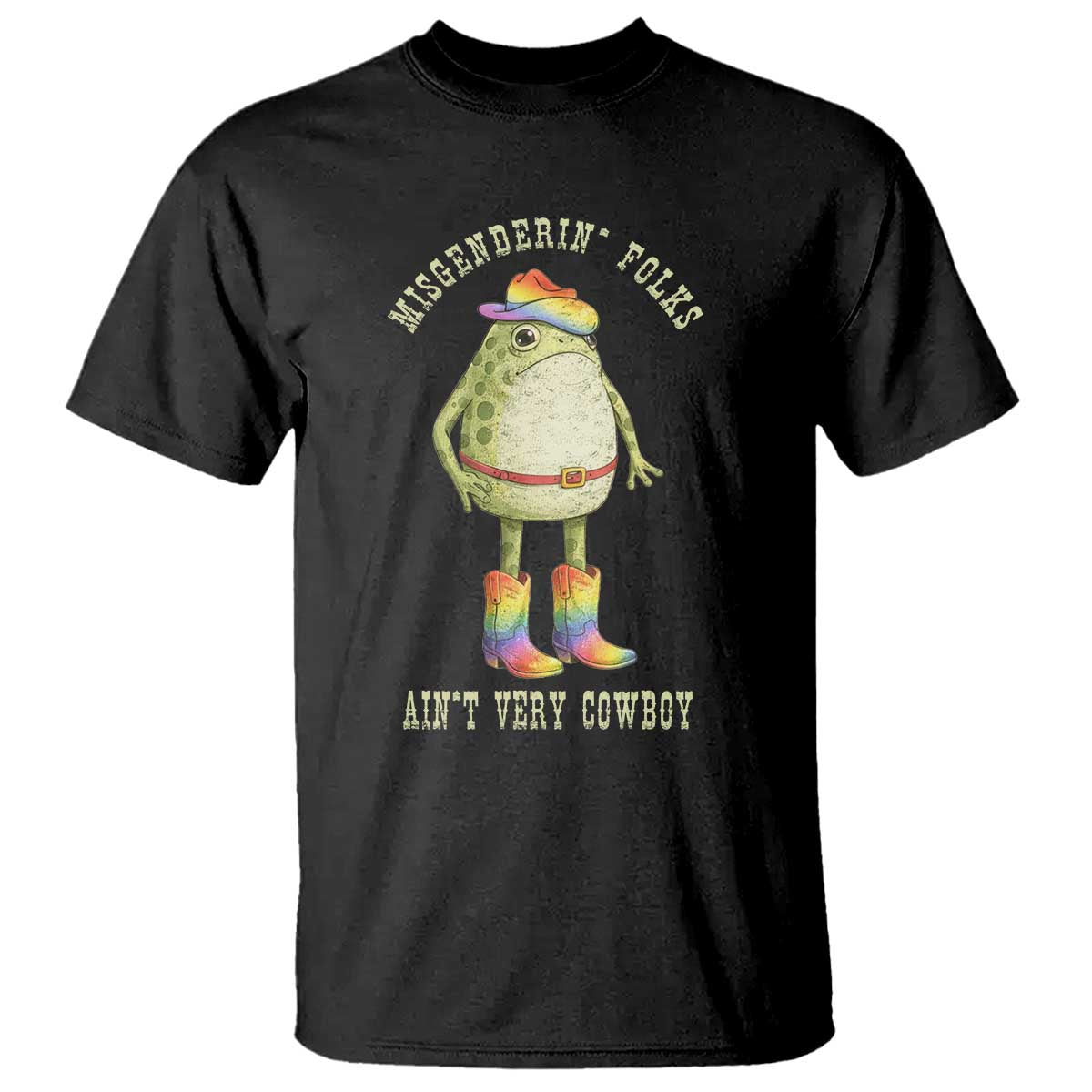 Funny Frog LGBTQ T Shirt Misgenderin Folks Aint Very Cowboy Pride Rainbow