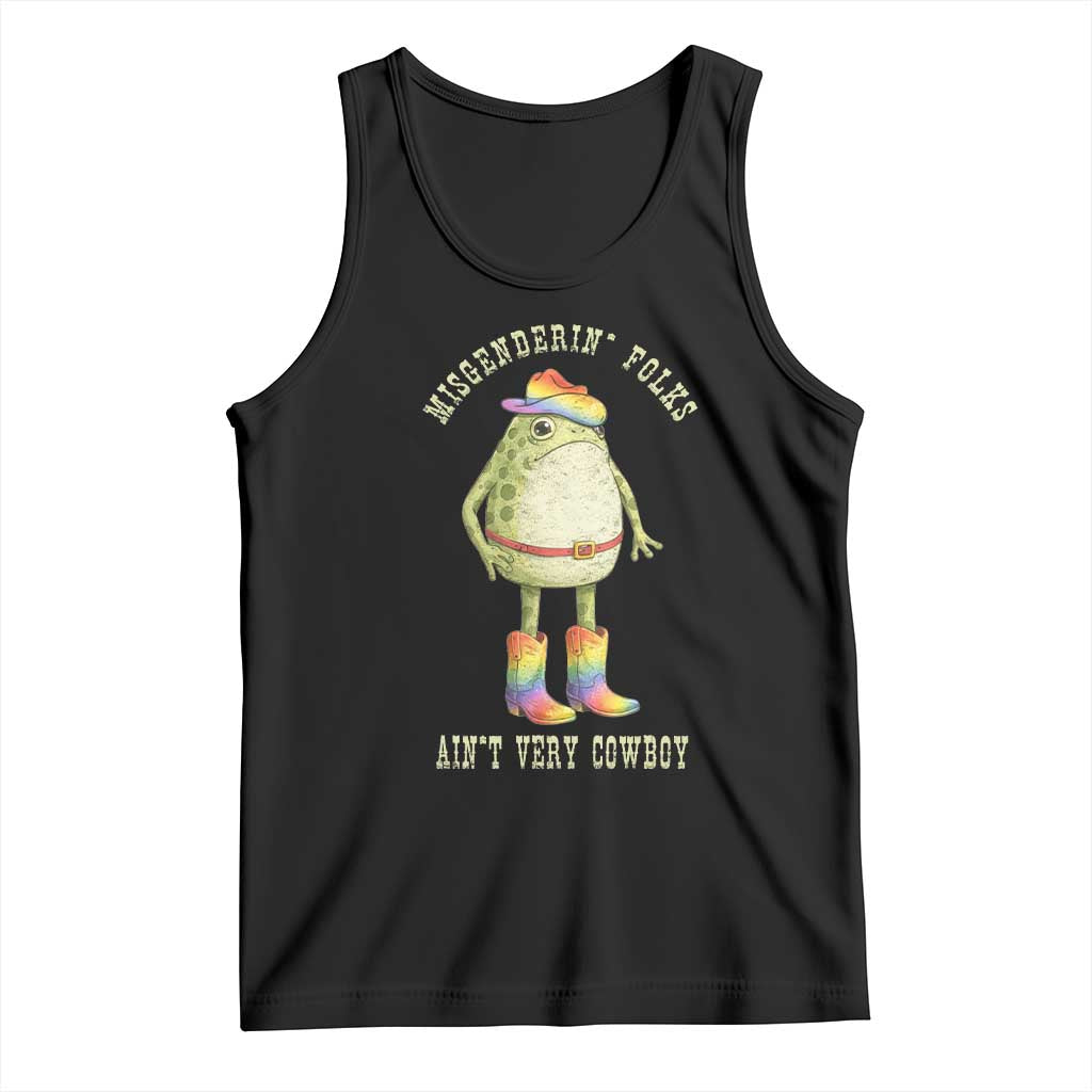 Funny Frog LGBTQ Tank Top Misgenderin Folks Aint Very Cowboy Pride Rainbow