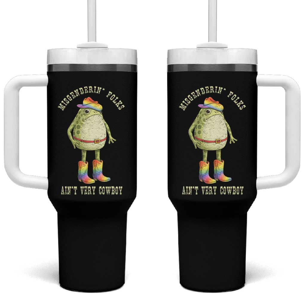 Funny Frog LGBTQ Tumbler With Handle Misgenderin Folks Aint Very Cowboy Pride Rainbow