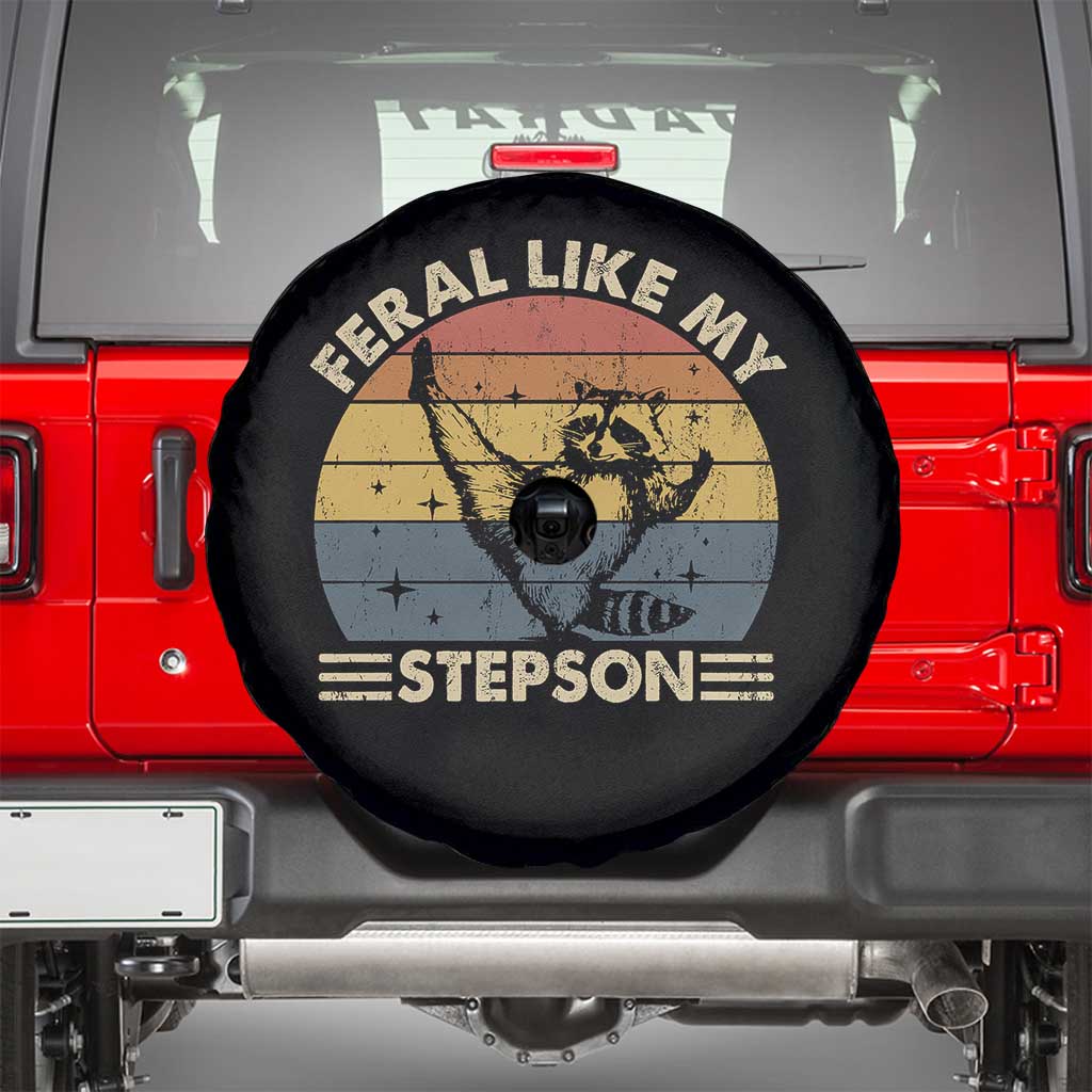 Bonus Dad Spare Tire Cover Retro Feral Raccoon Stepdad Gifts From Bonus Son Stepson