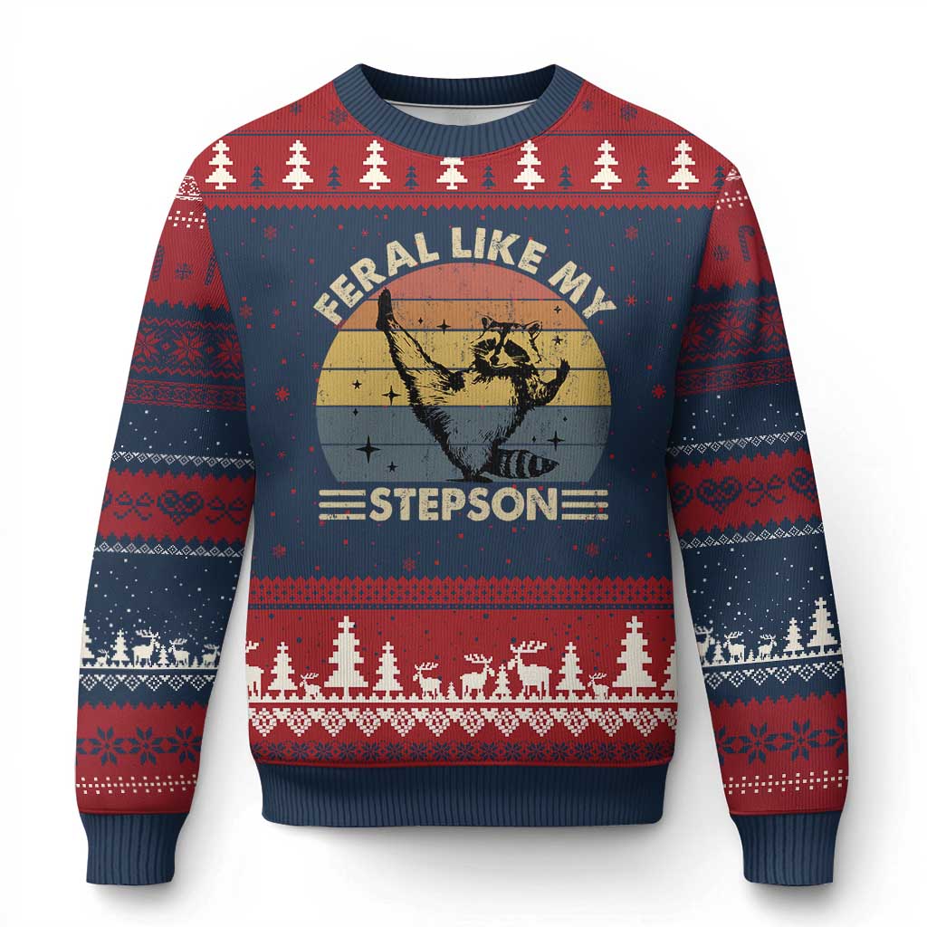 Bonus Dad Ugly Christmas Sweater Retro Feral Raccoon Stepdad Gifts From Bonus Son Stepson