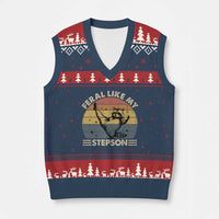 Bonus Dad V-Neck Knit Sweater Vest Retro Feral Raccoon Stepdad Gifts From Bonus Son Stepson