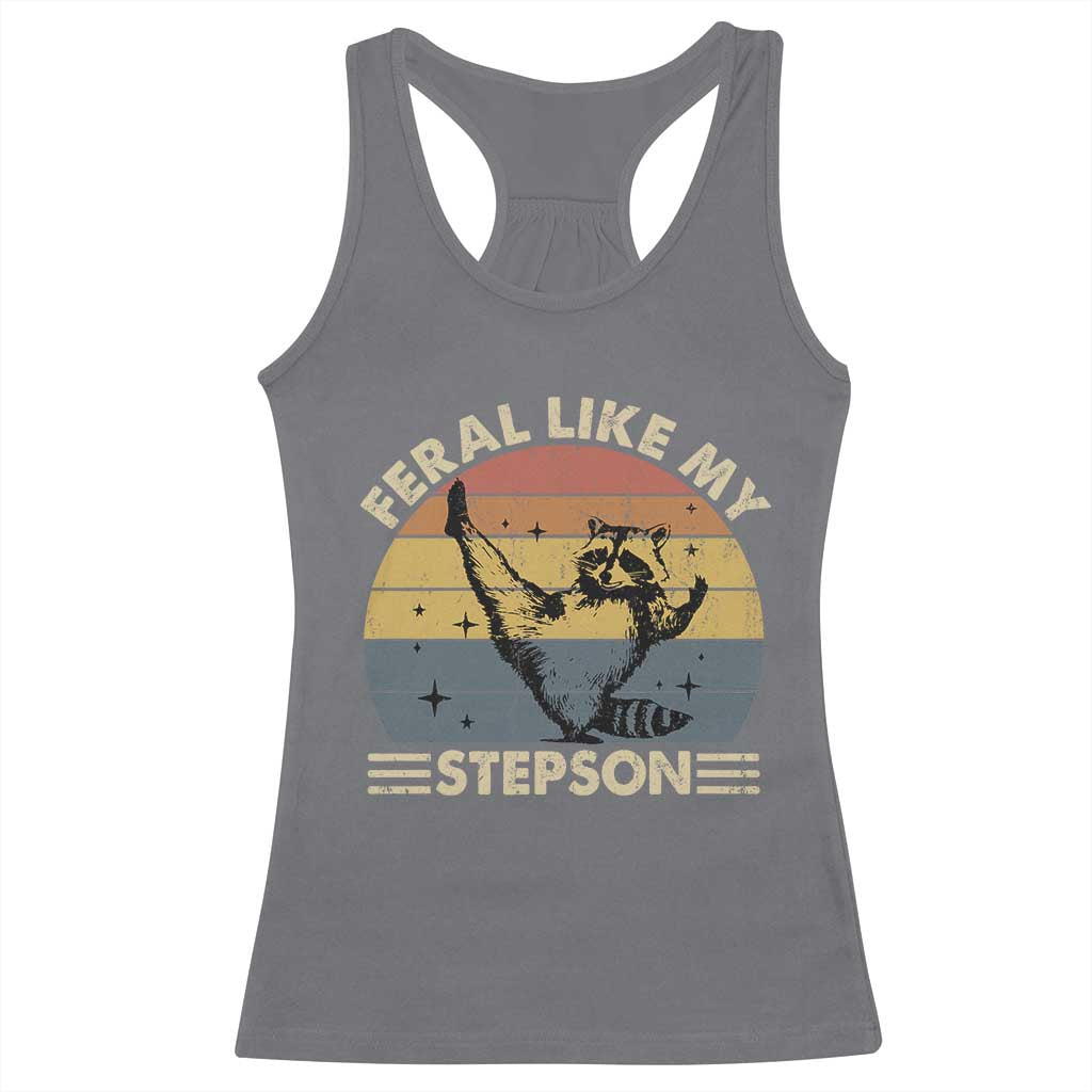 Bonus Dad Racerback Tank Top Retro Feral Raccoon Stepdad Gifts From Bonus Son Stepson
