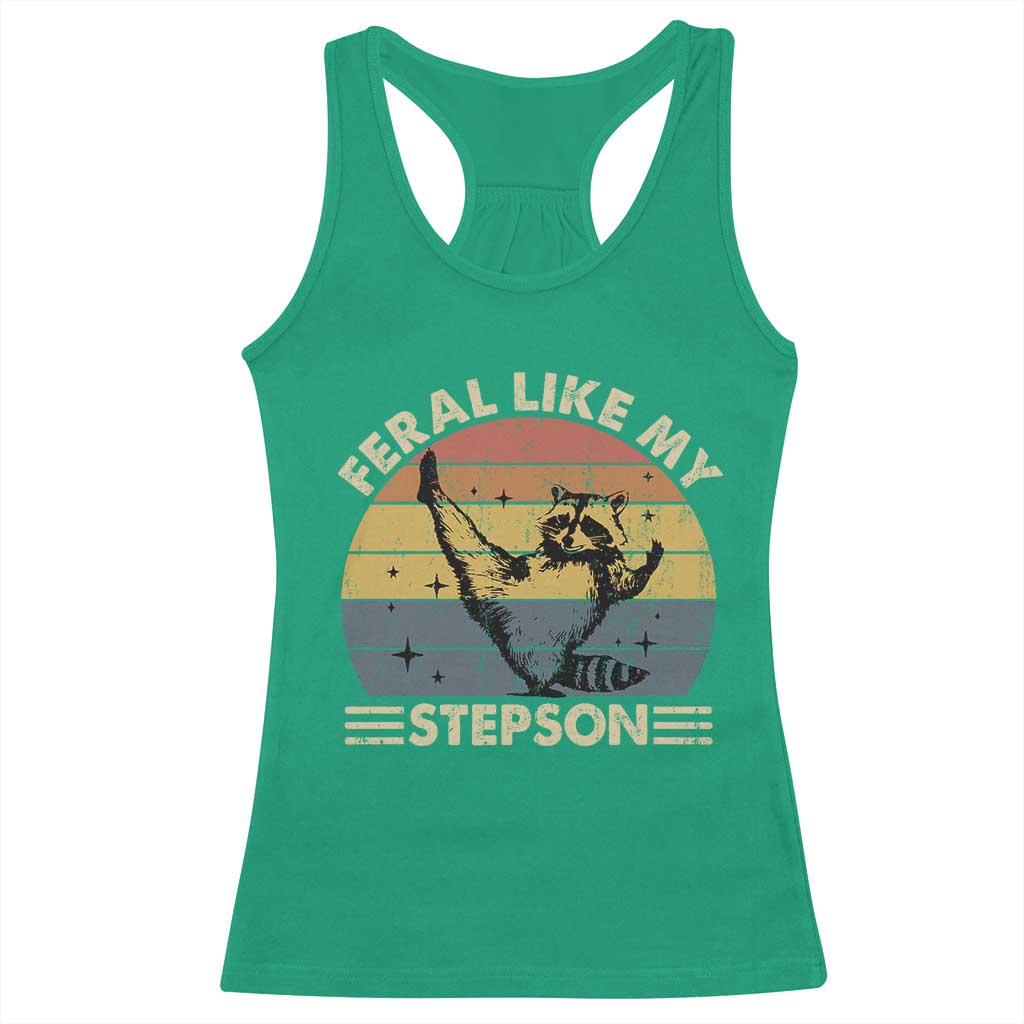 Bonus Dad Racerback Tank Top Retro Feral Raccoon Stepdad Gifts From Bonus Son Stepson