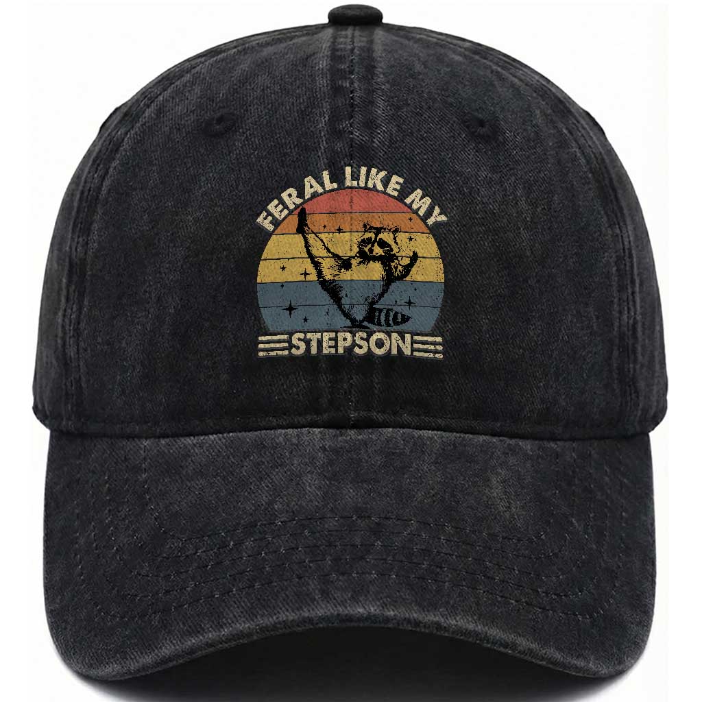 Bonus Dad Washed Cotton Baseball Cap Retro Feral Raccoon Stepdad Gifts From Bonus Son Stepson