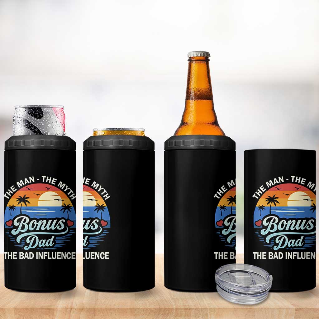 Bonus Dad 4 in 1 Can Cooler Tumbler The Man Myth Bad Influence Step Dad Fathers Day Gift